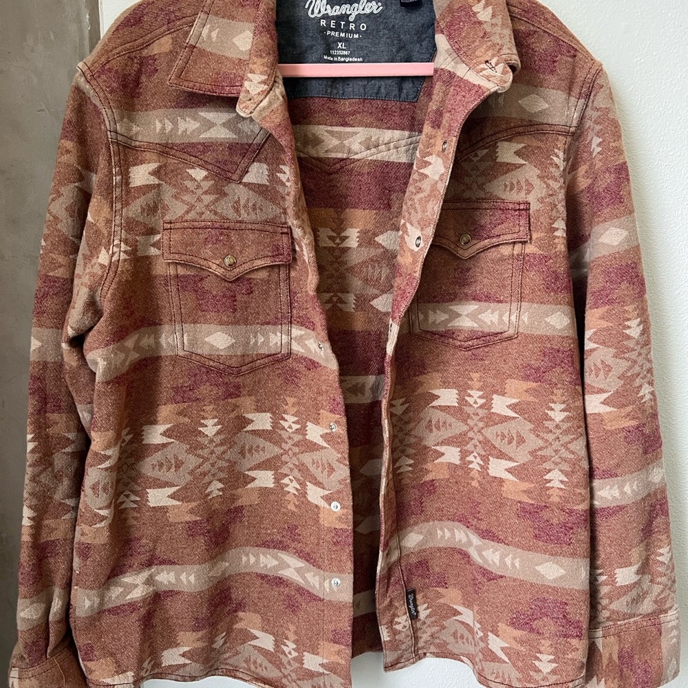 Wrangler Retro Aztec Jean Jacket in Rust & Cream
